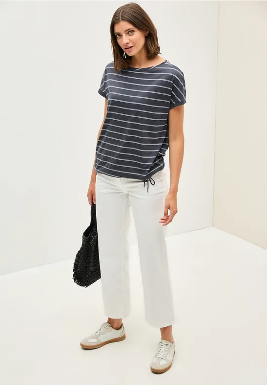 Gestreiftes T-Shirt aus Baumwollmischung mit Tunnelzug