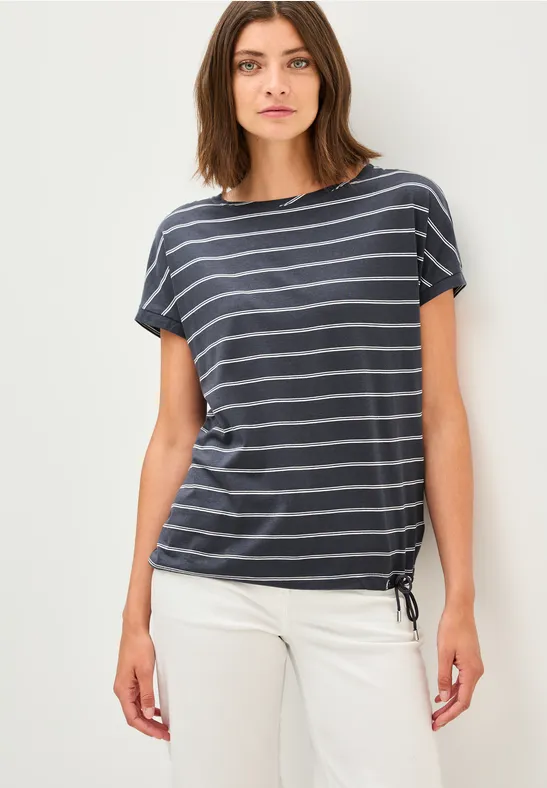 Gestreiftes T-Shirt aus Baumwollmischung mit Tunnelzug