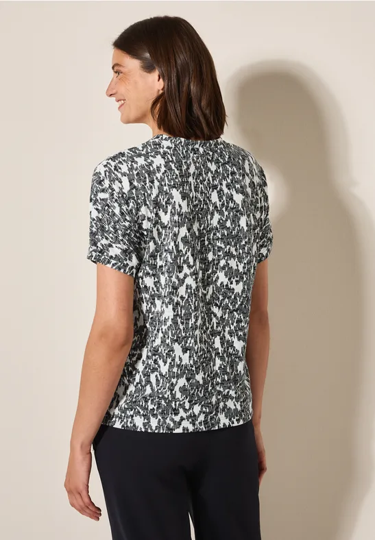 Bedrucktes Burnout T-Shirt mit V-Ausschnitt
