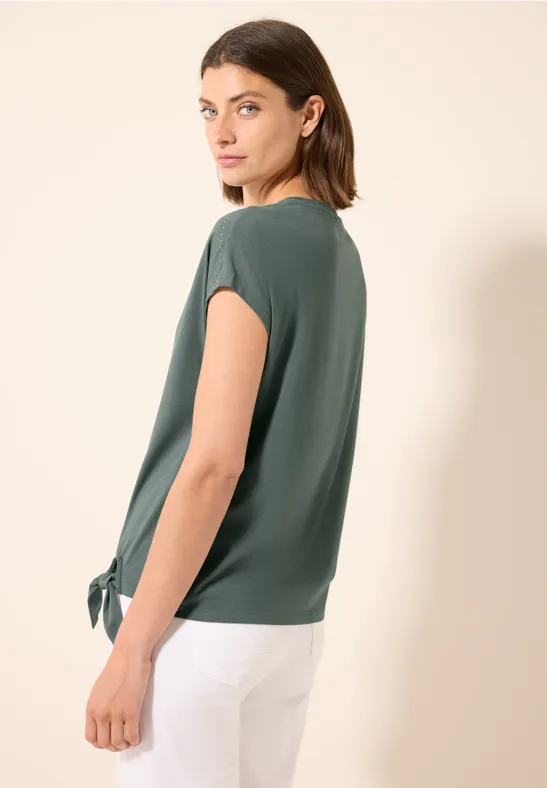 Grünes T-Shirt mit Ziersteinen aus Baumwollmischung