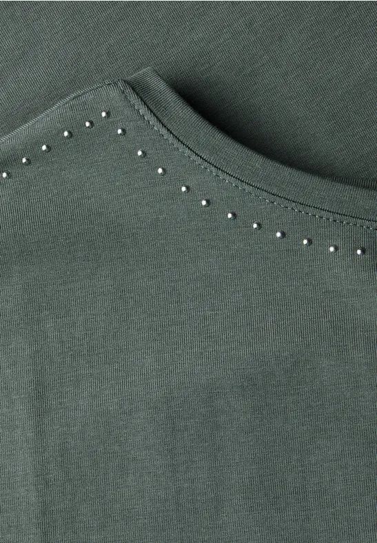 Grünes T-Shirt mit Ziersteinen aus Baumwollmischung