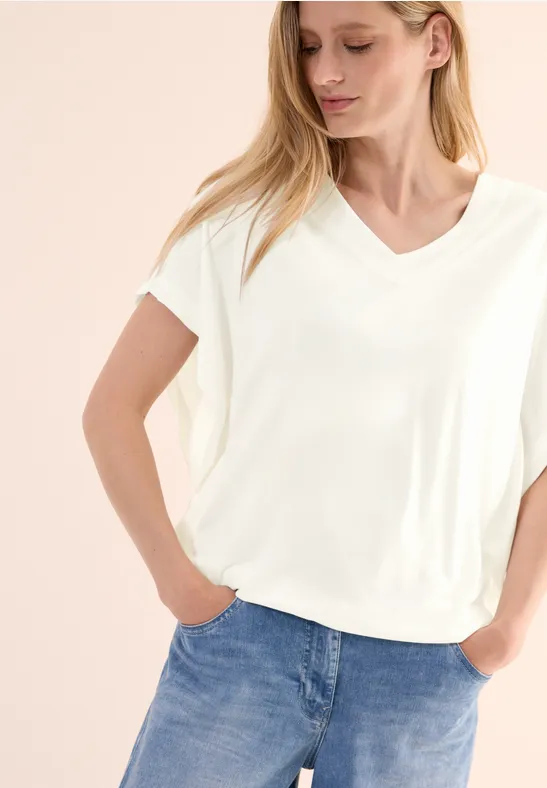 Lässiges V-Ausschnitt Modal-Mischung T-Shirt
