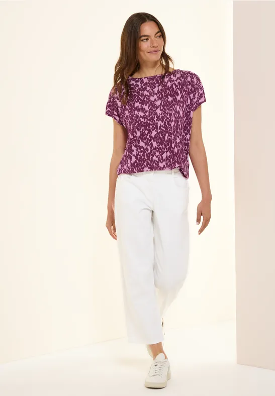 T-Shirt in Strickoptik mit abstraktem Print