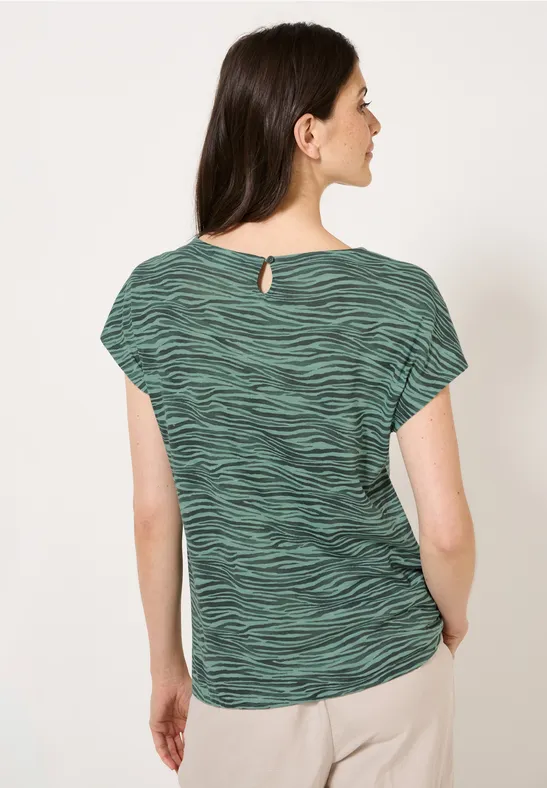 Grünes T-Shirt mit Zebra-Print und lockerer Passform