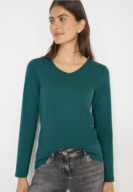 Klassisches Langarmshirt mit V-Ausschnitt