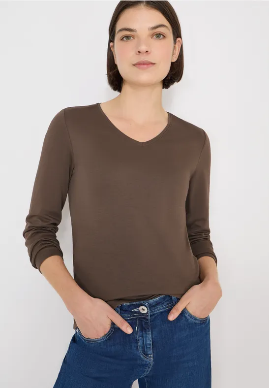 Damen V-Ausschnitt Langarmshirt