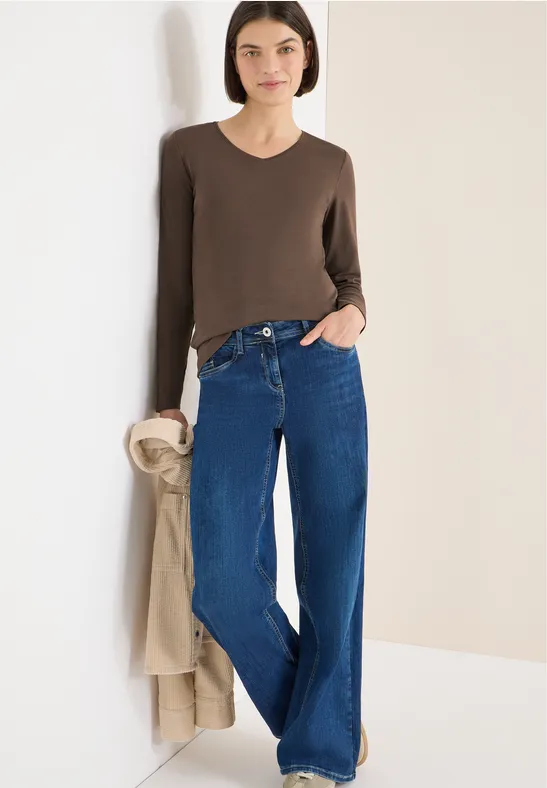Damen V-Ausschnitt Langarmshirt