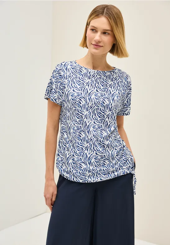 T-Shirt mit Blätterdruck und Tunnelzug