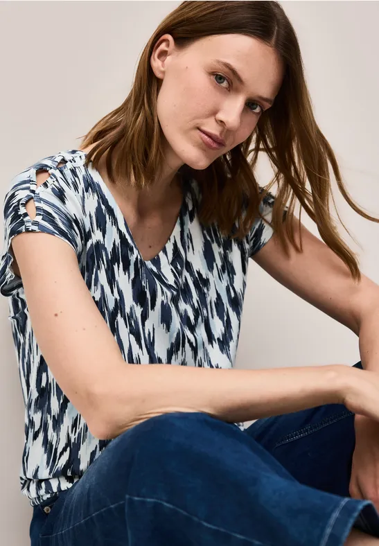 T-Shirt mit Grafikprint und Cut-Outs