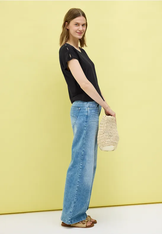 Damen V-Ausschnitt T-Shirt mit Cut-Outs