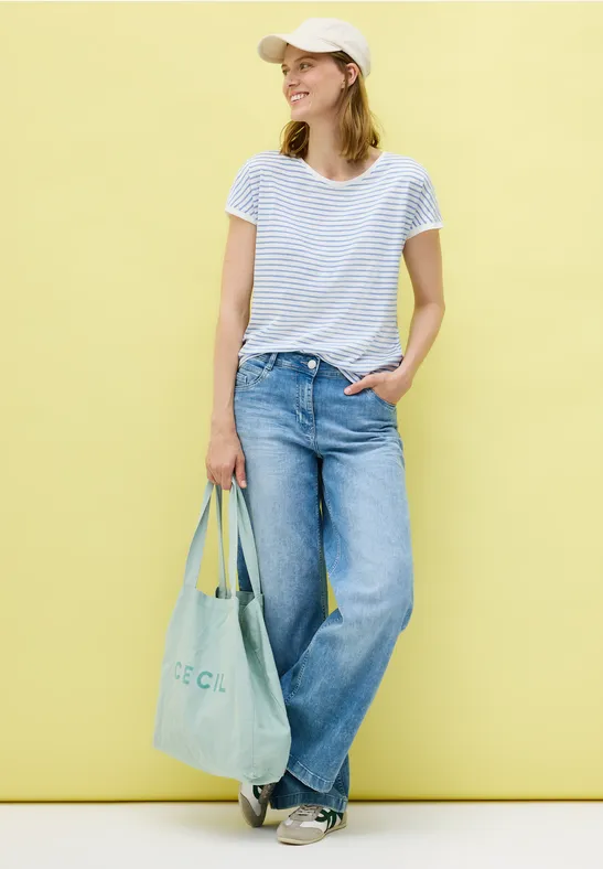 Gestreiftes Baumwoll-T-Shirt mit Rundhalsausschnitt
