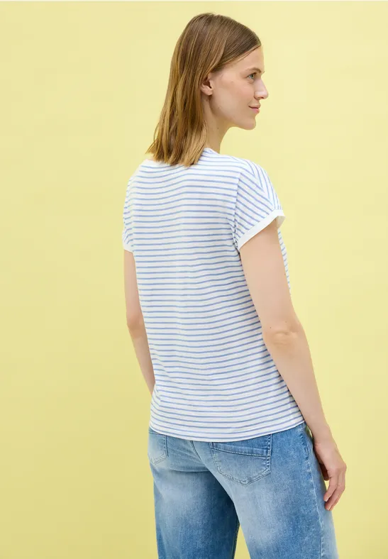 Gestreiftes Baumwoll-T-Shirt mit Rundhalsausschnitt