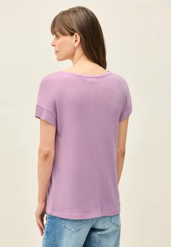Schimmerndes Strick-T-Shirt mit kurzen Ärmeln