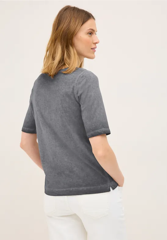 Damen V-Ausschnitt T-Shirt im Used-Look