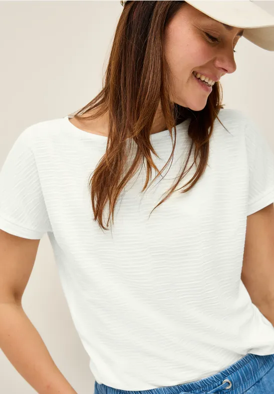 Kurzarmshirt mit Struktur und Rundhalsausschnitt