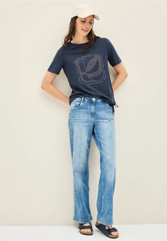 Damen T-Shirt mit Grafikdruck und Strasssteinen
