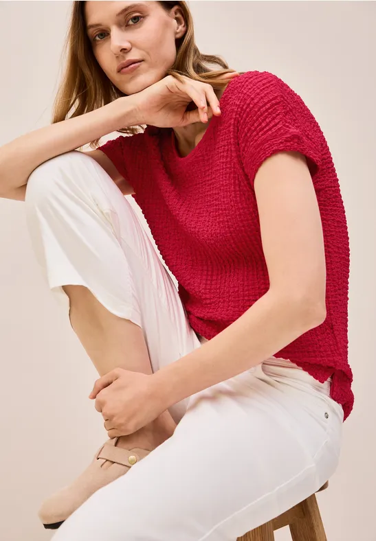 Kurzärmliges Strickoberteil mit Textur