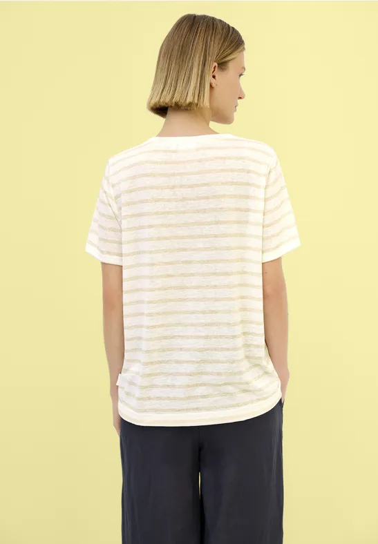 Gestreiftes T-Shirt in Strickoptik mit V-Ausschnitt