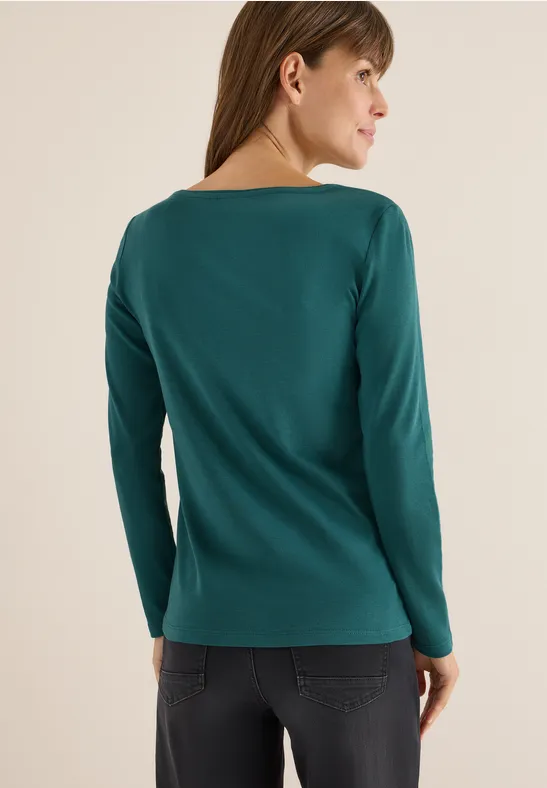 Einfarbiges Langarmshirt mit U-Boot-Ausschnitt