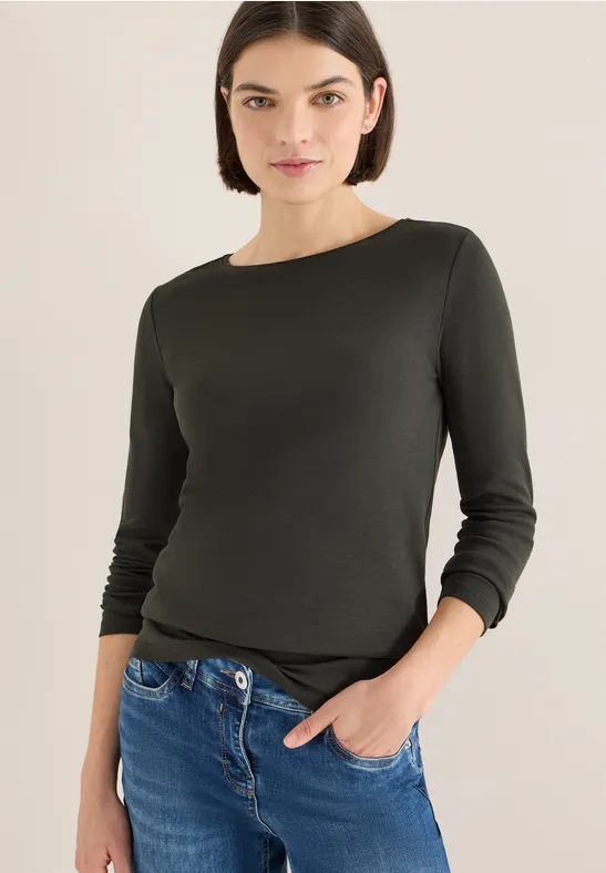 Lässiges Langarmshirt mit U-Boot-Ausschnitt