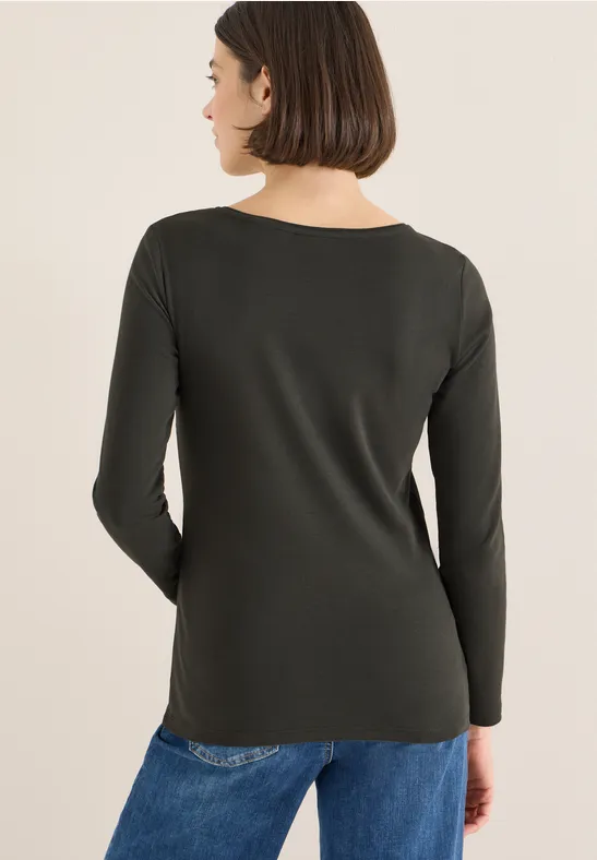 Lässiges Langarmshirt mit U-Boot-Ausschnitt