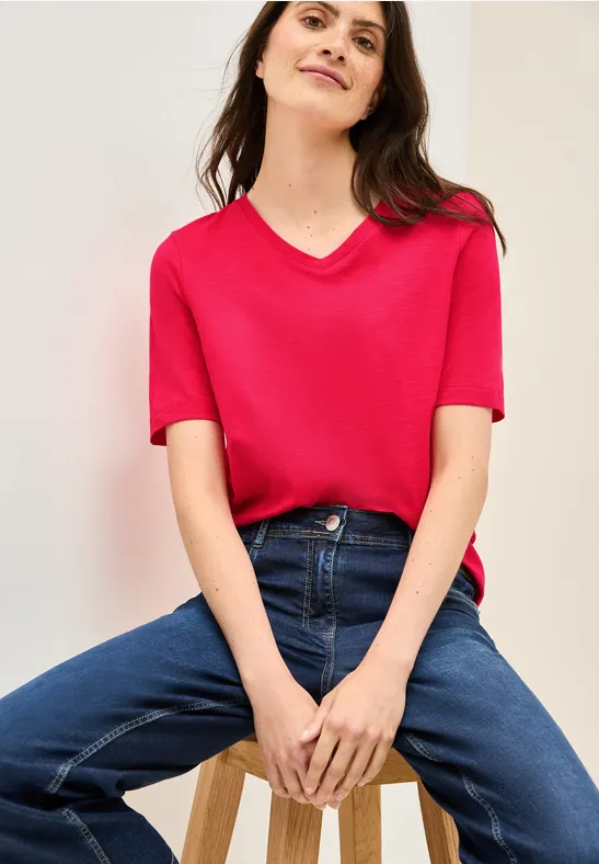Damen Basic T-Shirt mit V-Ausschnitt