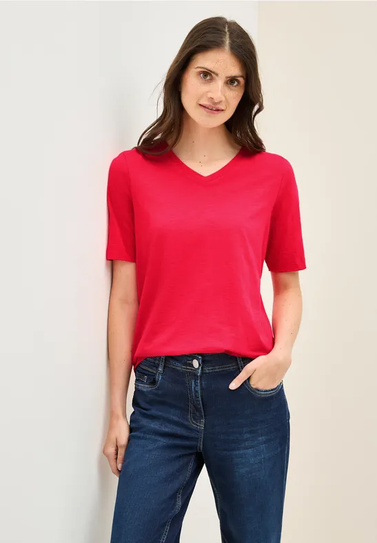 Damen Basic T-Shirt mit V-Ausschnitt