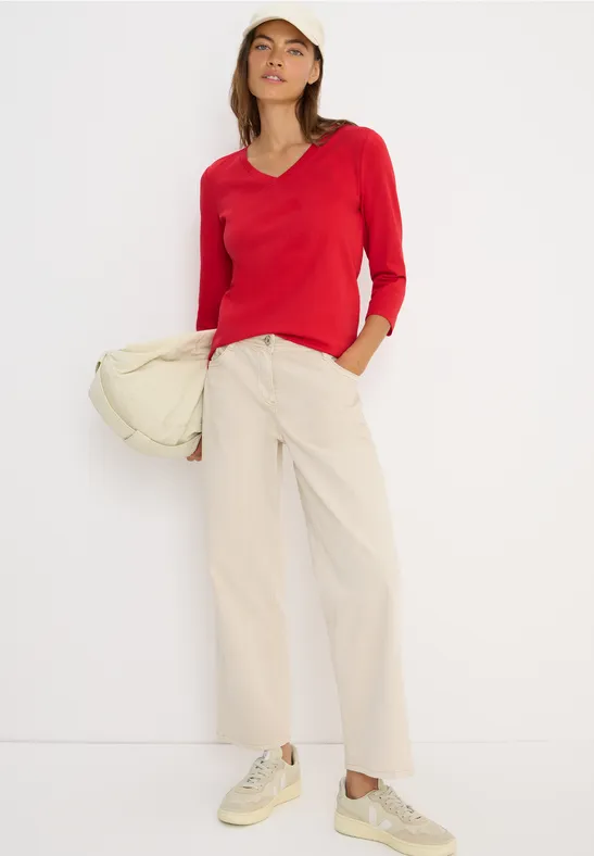 Damen Basic T-Shirt mit V-Ausschnitt