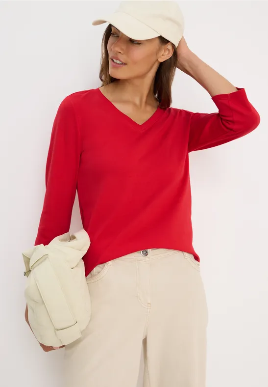 Damen Basic T-Shirt mit V-Ausschnitt