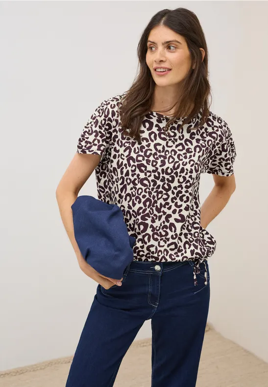 T-Shirt mit Leopardenmuster und Rüschenärmeln