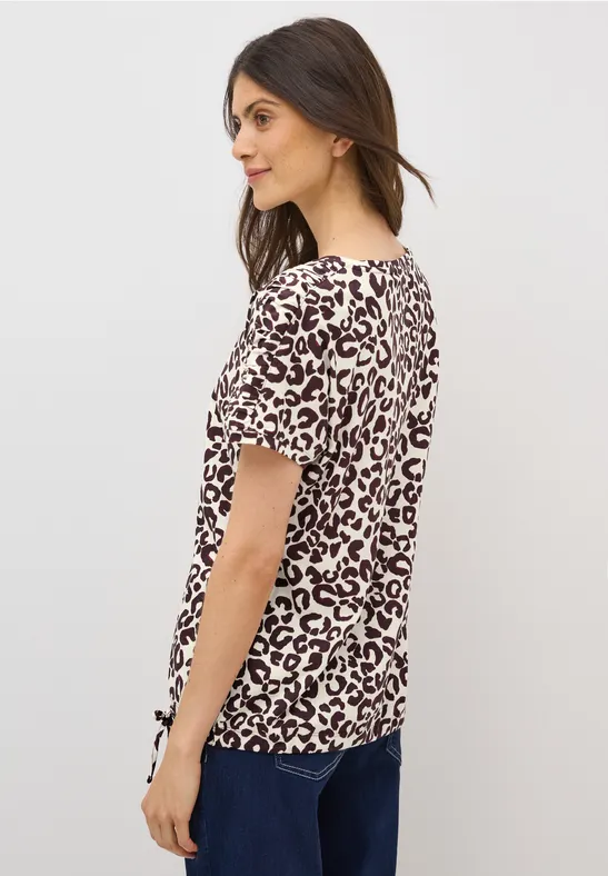 T-Shirt mit Leopardenmuster und Rüschenärmeln