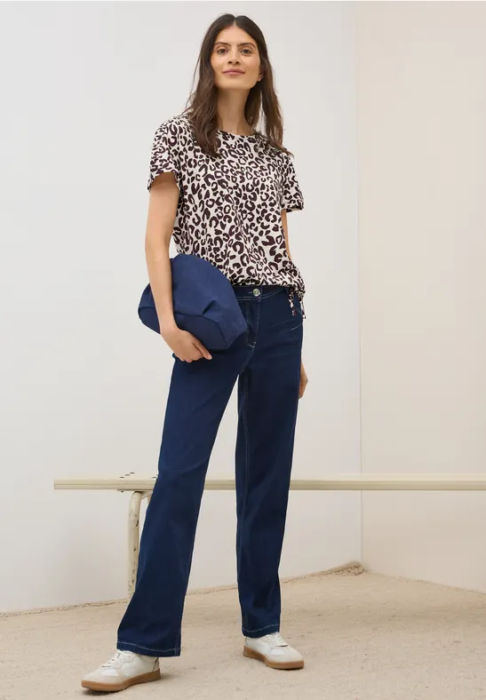 T-Shirt mit Leopardenmuster und Rüschenärmeln