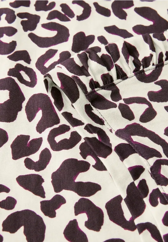 T-Shirt mit Leopardenmuster und Rüschenärmeln