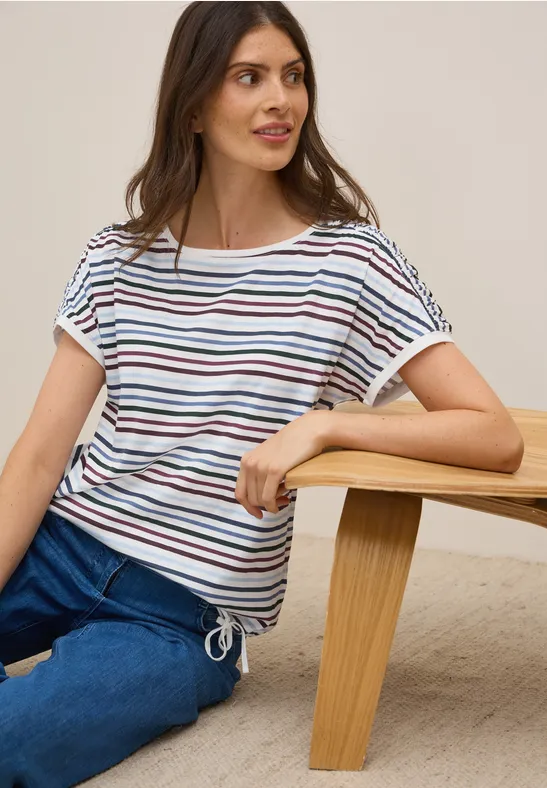Gestreiftes Baumwoll-T-Shirt mit Tunnelzug