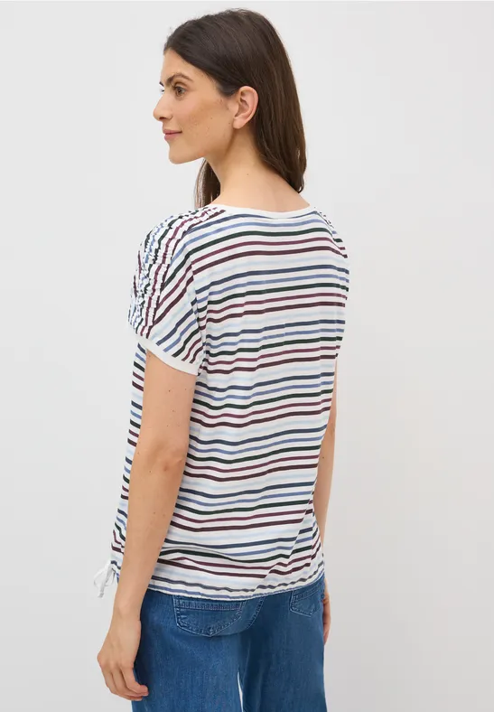 Gestreiftes Baumwoll-T-Shirt mit Tunnelzug