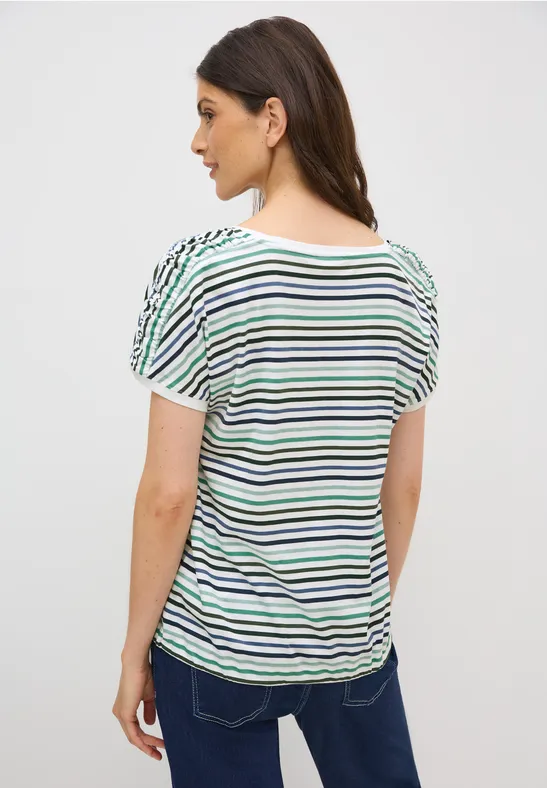 Gestreiftes Baumwoll-T-Shirt mit Tunnelzugsaum