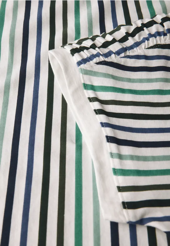 Gestreiftes Baumwoll-T-Shirt mit Tunnelzugsaum