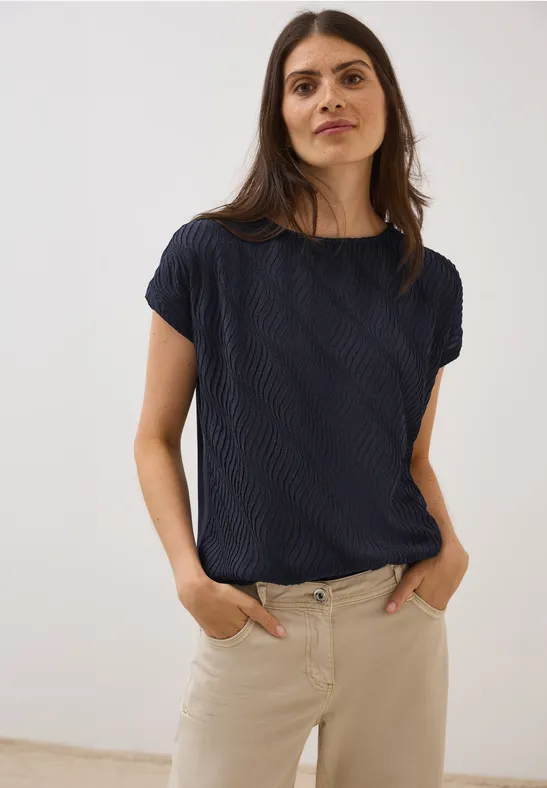 Strukturmix T-Shirt mit U-Boot-Ausschnitt