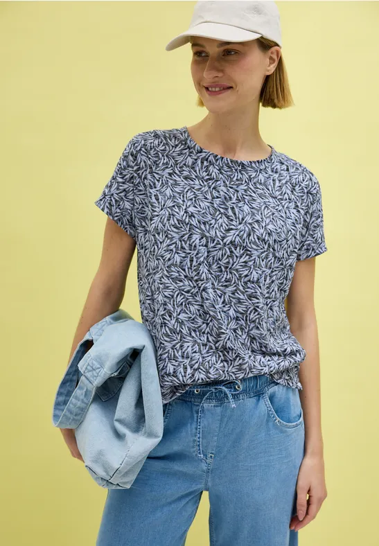 Semitransparentes Shirt mit Blätterprint und lockerer Passform