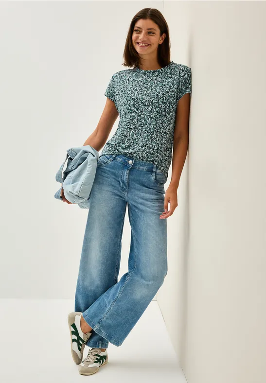 T-Shirt mit Blätter-Print