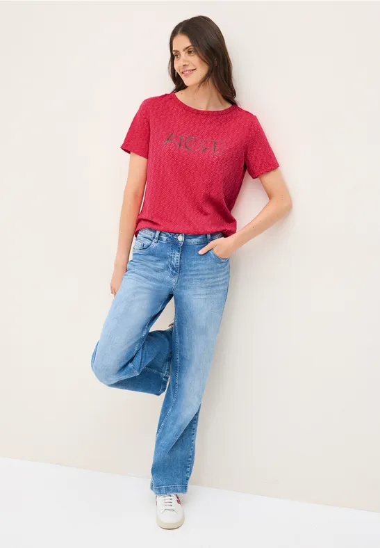 Kurzärmeliges T-Shirt mit Texturstrick