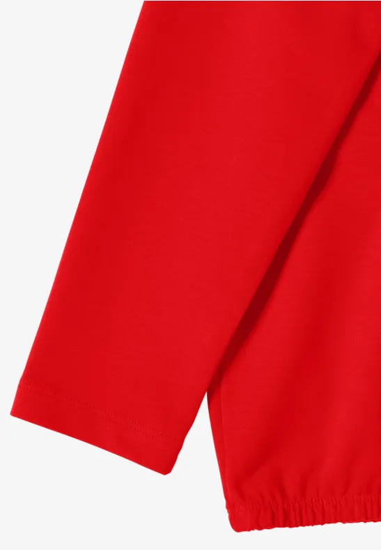 Rotes Langarmshirt mit Wasserfallkragen