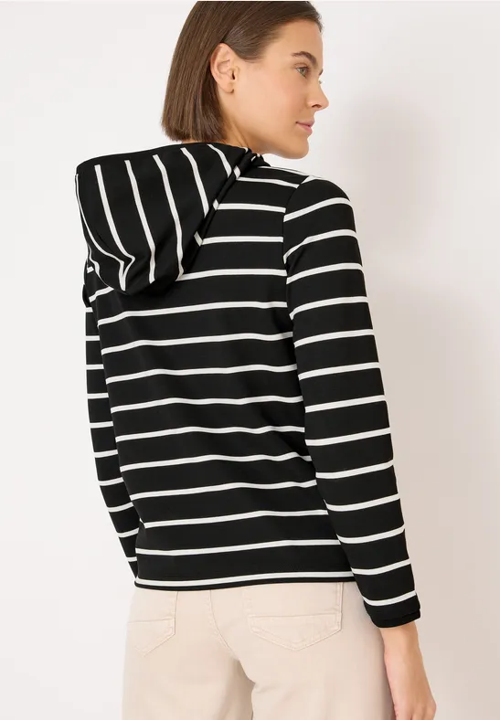 Gestreiftes Hoodie-Top mit Dreiviertelärmeln