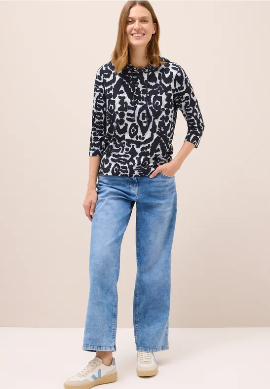 Hoodie-Shirt mit Muster und 3/4-Ärmeln