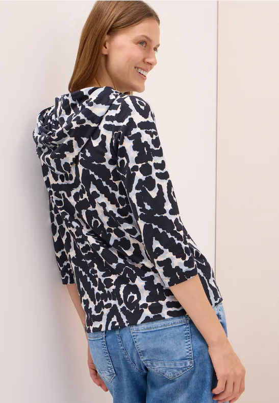 Hoodie-Shirt mit Muster und 3/4-Ärmeln