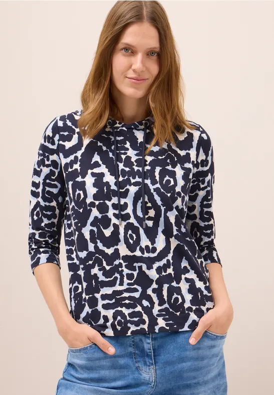Hoodie-Shirt mit Muster und 3/4-Ärmeln