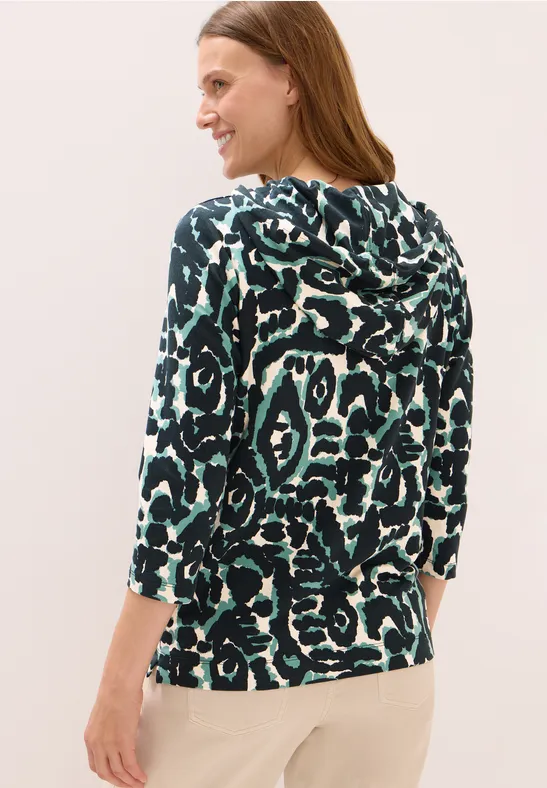 Gemustertes Hoodie-Shirt mit 3/4-Ärmeln