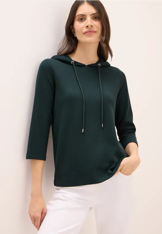 Hoodie mit Rippstrick und 3/4-Ärmeln