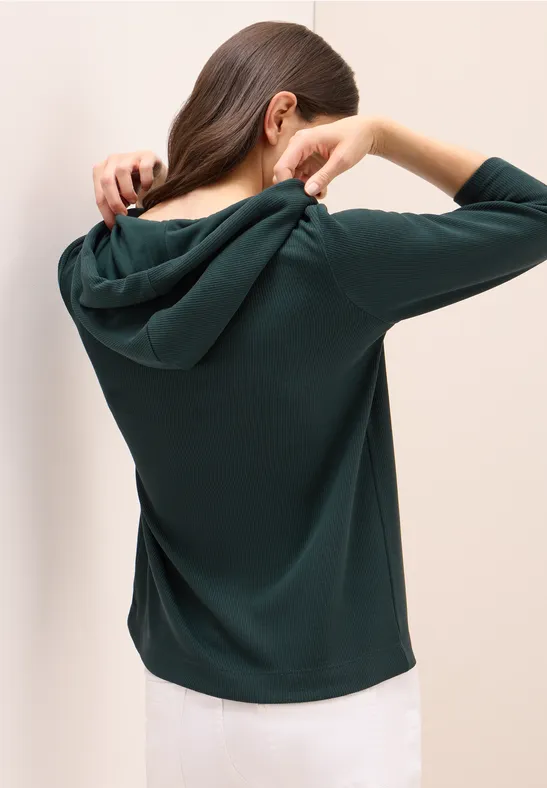 Hoodie mit Rippstrick und 3/4-Ärmeln
