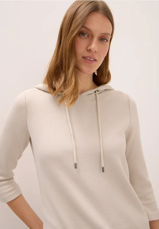 Hoodie mit Rippstrick und 3/4 Ärmeln